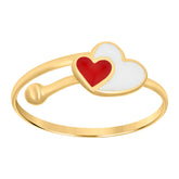 14kt Yellow Gold Baby Red White Enameled Double Heart Ring