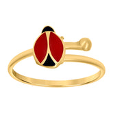 14kt Yellow Gold Baby Black Red Enameled Ladybug Fashion Ring