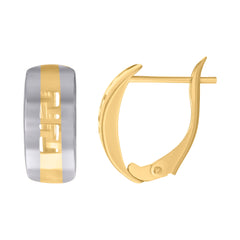 10kt Two-tone Gold Womens Greek Key Diamond-Cut Hoop Earrings
