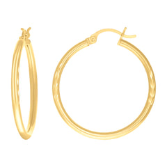 10kt Yellow Gold Womens Diamond-Cut 30 mm x 2 mm Round Tube Hoop Earrings
