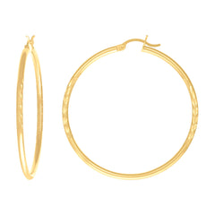 10kt Yellow Gold Womens Diamond-Cut 40 mm x 2 mm Round Tube Hoop Earrings