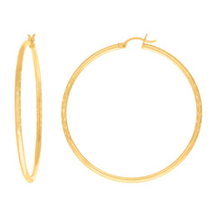 10kt Yellow Gold Womens Diamond-Cut 50 mm x 2 mm Round Tube Hoop Earrings
