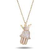 10k Yellow Gold Hamsa Hand w/ Crown Natural Diamond Baguette 2.5CTW Men Charm Pendant 11.1g