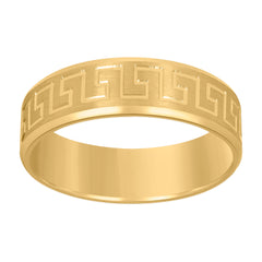 14kt Yellow Gold Mens Greek Key Beveled Edge Wedding Band Ring 7mm Size 9