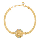 14kt Yellow Gold Womens Cubic-Zirconia Medusa Egyptian Charm Bracelet Size 8 Inches