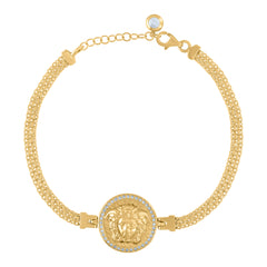 14kt Yellow Gold Womens Cubic-Zirconia Medusa Egyptian Charm Bracelet Size 8 Inches