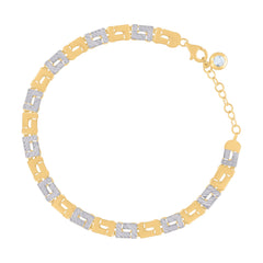 14kt Two-tone Gold Womens Cubic-Zirconia Fashion Link Bracelet Size 8 Inches