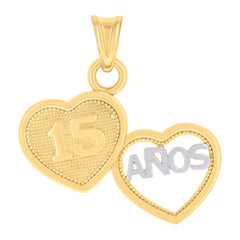 10kt Two-tone Gold Womens ANOS 15 Heart Quinceanera Charm Pendant