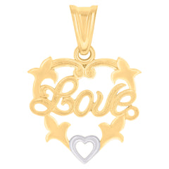 14kt Two-tone Gold Womens Love Heart Charm Pendant
