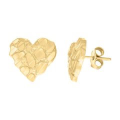 14kt Yellow Gold Womens Nugget Heart Stud Earrings