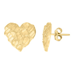 14kt Yellow Gold Womens Nugget Heart Stud Earrings
