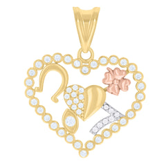 10kt Tri-Color Gold Womens Cubic-Zirconia Horseshoe Evil Eye 7 Clover Heart Good Luck Charm Pendant