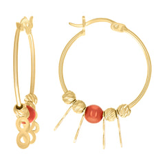 10kt Yellow Gold Womens Infinity Red Beaded Hoop Earrings