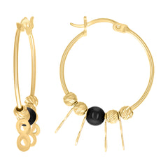10kt Yellow Gold Womens Infinity Black Beaded Hoop Earrings