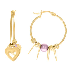 10kt Yellow Gold Womens Heart Purple Beaded Hoop Earrings