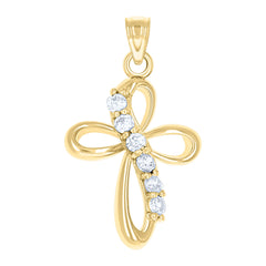 10Kt Two-Tone Gold Unisex Cubic-Zirconia Crucifix Cross Religious Charm Pendant
