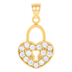 10kt Yellow Gold Womens Cubic Zirconia Cubic-Zirconia Love Heart Lock Charm Pendant