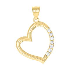 10kt Yellow Gold Cubic-Zirconia Womens Heart Charm Pendant