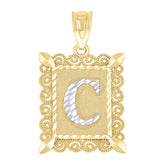 10kt Two-Tone Gold Unisex Diamond-Cut Initial C Charm Pendant