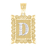 10kt Two-Tone Gold Unisex Diamond-Cut Initial D Charm Pendant