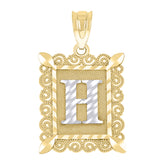 10kt Two-Tone Gold Unisex Diamond-Cut Initial H Charm Pendant