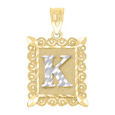 10kt Two-Tone Gold Unisex Diamond-Cut Initial K Charm Pendant