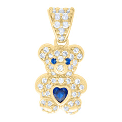 10kt Yellow Gold Womens Blue White Heart Round Cubic-Zirconia September Birthstone Teddy Bear Charm Pendant