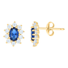 10kt Yellow Gold Womens Blue White Oval Round Cubic-Zirconia Fashion Stud Earrings