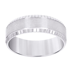 14kt White Gold Mens 8mm Diamond-cut Wedding Band Ring Size 7