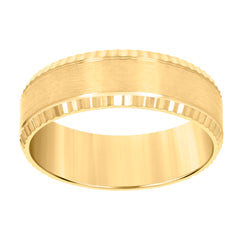 14kt Yellow Gold Mens Brushed Scalloped Edge Wedding Band Size 7