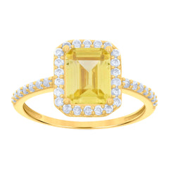 10kt Yellow Gold Womens Yellow White Emerald-Cut Round Cubic-Zirconia Engagement Ring