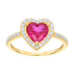 10kt Yellow Gold Womens Red White Heart Round Cubic-Zirconia Heart Engagement Ring