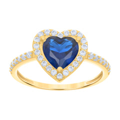 10kt Yellow Gold Womens Blue White Heart Round Cubic-Zirconia Heart Engagement Ring