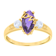 10kt Yellow Gold Womens Purple White Marquise Round Cubic-Zirconia Love Engagement Ring