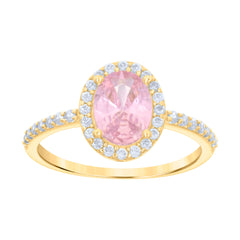 10kt Yellow Gold Womens Pink White Oval Round Cubic-Zirconia Engagement Ring