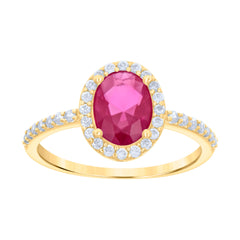 10kt Yellow Gold Womens Red White Oval Round Cubic-Zirconia Engagement Ring