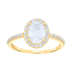 10kt Yellow Gold Womens Oval Round Cubic-Zirconia Engagement Ring