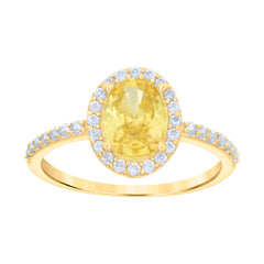 10kt Yellow Gold Womens Yellow White Oval Round Cubic-Zirconia Engagement Ring