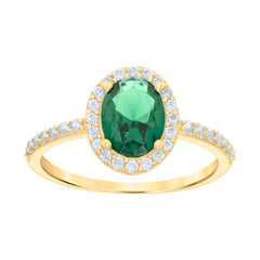 10kt Yellow Gold Womens Green White Oval Round Cubic-Zirconia Engagement Ring