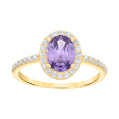 10kt Yellow Gold Womens Purple White Oval Round Cubic-Zirconia Engagement Ring