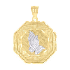 10kt Two-tone Gold Mens Praying Hands Symbol Religious Charm Pendant