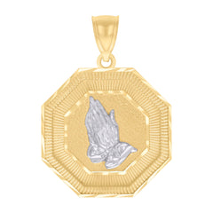 14kt Two-tone Gold Mens Praying Hands Symbol Religious Charm Pendant