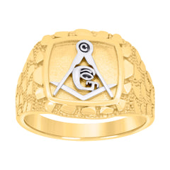14kt Yellow Gold Mens Masonic Symbol Textured Religious Ring