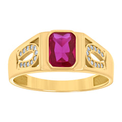 14kt Yellow Gold Womens Pink White Emerald Round Cubic-Zirconia Horseshoe Side Good Luck Ring