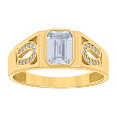 14kt Yellow Gold Womens Emerald Round Cubic-Zirconia Horseshoe Side Good Luck Ring