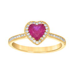 14kt Yellow Gold Womens Pink White Heart Round Cubic-Zirconia Heart Ring