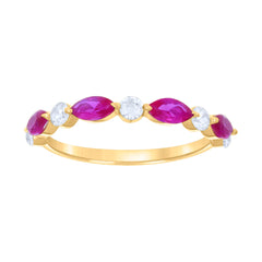 14kt Yellow Gold Womens Pink White Marquise Round Cubic-Zirconia Half Eternity Ring