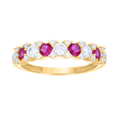 14kt Yellow Gold Womens Pink White Cubic-Zirconia Half Eternity Ring