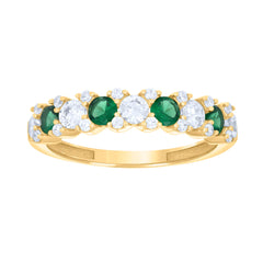14kt Yellow Gold Womens Green White Cubic-Zirconia Half Eternity Ring