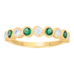 14kt Yellow Gold Womens Green White Cubic-Zirconia Half Eternity Ring